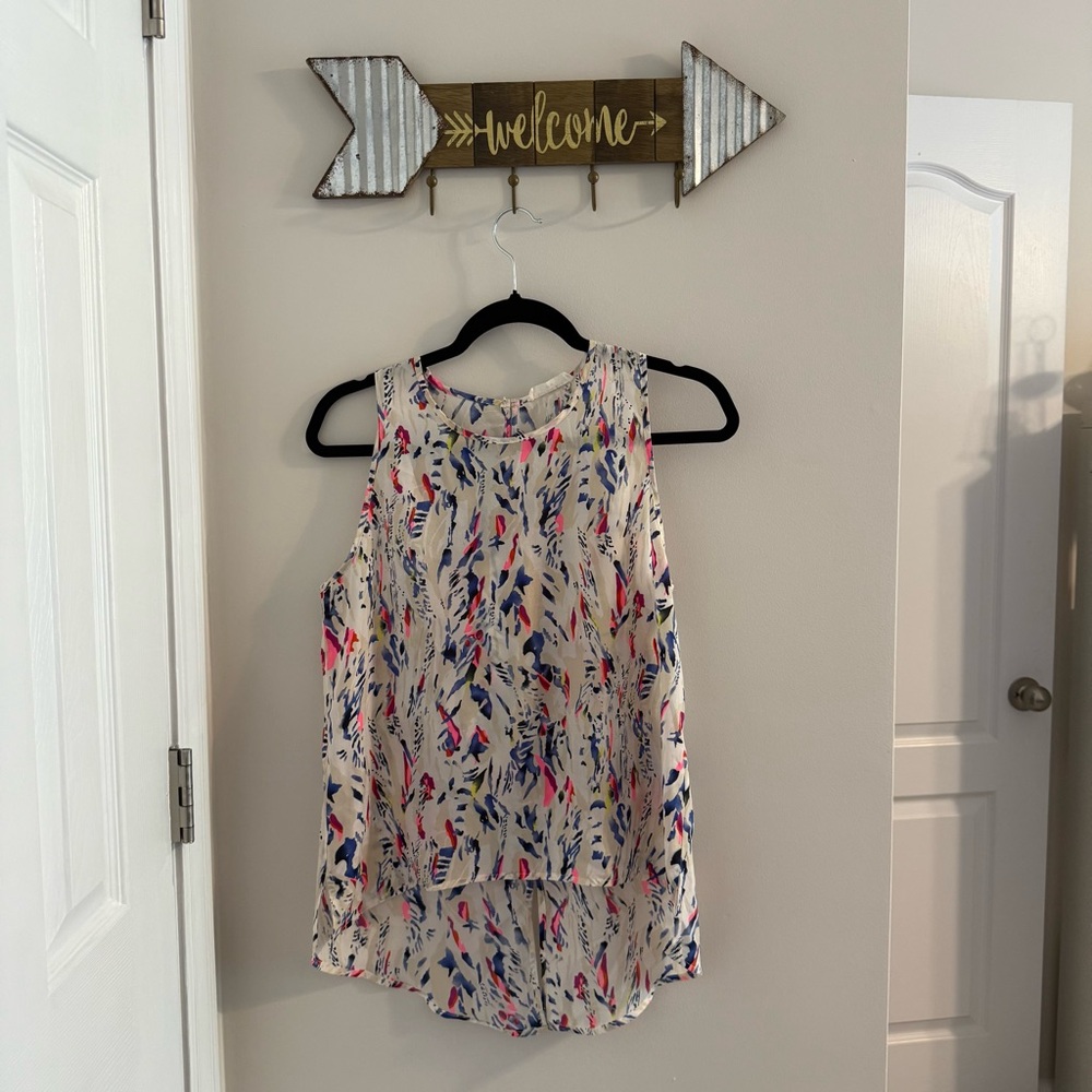 Sophie Rue Pink and Blue Sleeveless high low Blouse